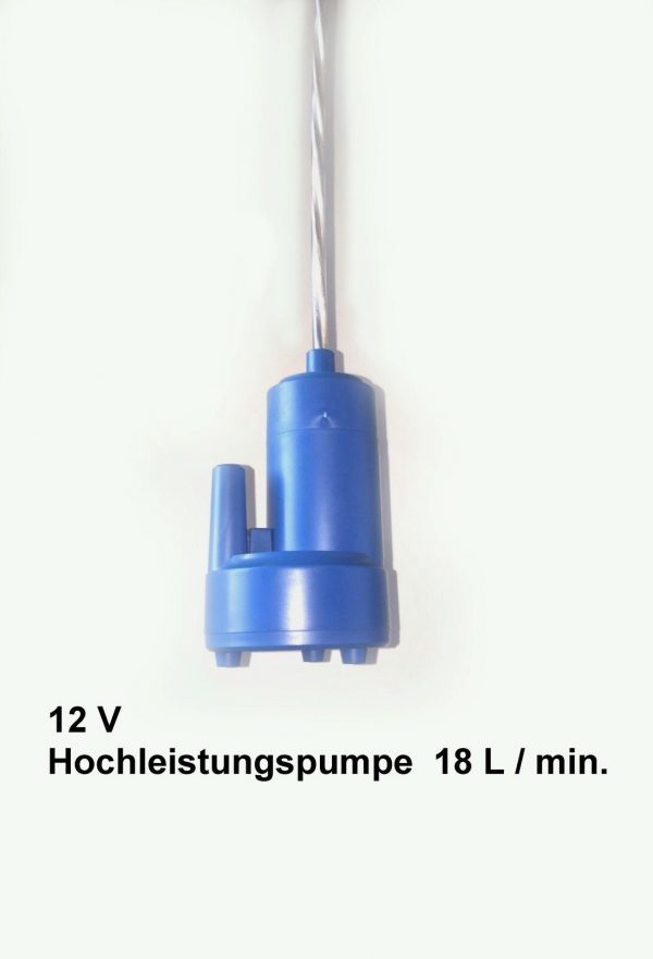 Hochleistungswasserpumpe mit 12 V und einer Förderleistung von 18 Litern pro Minute, ideal für mobile Wasserversorgung im Campingbereich und für Transporter-Ausbauprojekte. Perfekt geeignet für Frischwasser- und Grauwasseranwendungen.