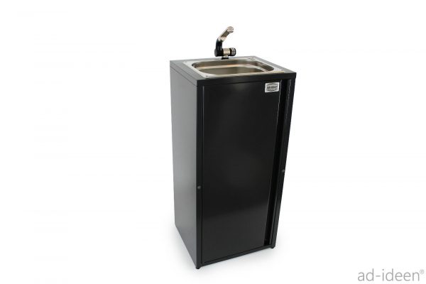 Mobiles Waschbecken mit integriertem Wasserhahn für Camping und Marktstände, ideal für die mobile Wasserversorgung. Robuste Konstruktion, geeignet für Frisch- und Grauwasserkanister. Perfekt für Bulli- und Transporter-Ausbauprojekte.