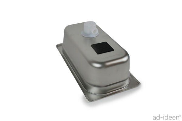 Edelstahl-Wassertank mit Anschluss für mobile Wasserversorgung, ideal für Camping, Transporter-Ausbau und Marktstände. Robuste Bauweise für Frisch- und Grauwasser, geeignet für verschiedene Anwendungen inklusive Warmwasserlösungen.