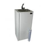 Mobiles Waschbecken mit Wasserhahn für Camping und Marktstände, ideal für die mobile Wasserversorgung. Kompakt und funktional, inklusive Anschlussmöglichkeiten für Frisch- und Grauwasserkanister, geeignet für den Einsatz mit Warmwasserheizungen. Perfekt für den Ausbau von Bullis oder Transportern.