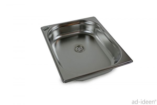 Edelstahl-Waschbecken für mobile Wasserversorgung, ideal für Camping und Fahrzeugausbau. Perfekt geeignet für Frischwasser- und Grauwasserkanister. Robust und langlebig, einfach zu integrieren in Transporter oder Marktstände.