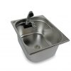 Edelstahl-Waschbecken für mobile Wasserversorgung, ideal für Camping und Transporterumbauten, ausgestattet mit einem praktischen Wasserhahn für frisches Wasser. Perfekt für Marktstände und andere Anwendungen, die fließendes Wasser benötigen.