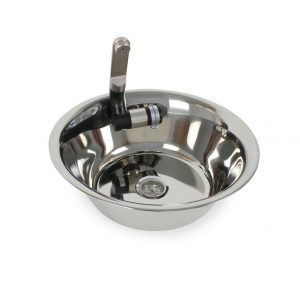 Edelstahl-Waschbecken mit Wasserhahn für mobile Wasserversorgung, ideal für Camping, Bulli-Ausbau und Marktstände. Perfekt für Frisch- und Grauwasseranwendungen, auch mit Warmwasseroption erhältlich.