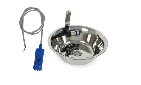 Edelstahl-Waschbecken mit Wasserpumpe für mobile Wasserversorgung, ideal für Camping, Transporter und Marktstände. Perfekt für frisches Wasser und einfache Installation.