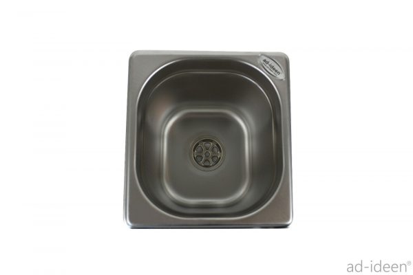Edelstahl-Waschbecken für mobile Wasserversorgung, ideal für Camping und Transporter. Perfekt für die Installation in Bullis oder Marktständen, bietet eine praktische Lösung für fließendes Wasser. Robust und langlebig, geeignet für Frisch- und Grauwasseranwendungen.