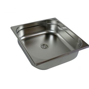 Edelstahlspüle für mobile Wasserversorgung, ideal für Camping, Transporter und Marktstände. Robuste Bauweise für Frisch- und Abwasser. Perfekt für den Ausbau von Bullis oder als Teil von mobilen Küchenlösungen.