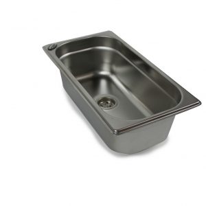 Edelstahl-Waschbecken für mobile Wasserversorgung, ideal für Camping, Bulli- und Transporter-Ausbau. Perfekt für die Installation in Marktständen oder anderen Anwendungen, die fließendes Wasser erfordern.