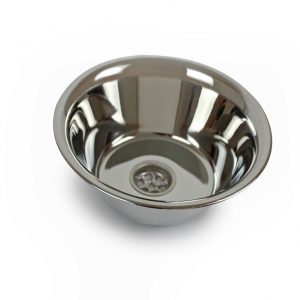 Edelstahl-Waschbecken für mobile Wasserversorgung, ideal für Camping und Van-Umbauten, ausgestattet mit einem Abfluss und langlebigem Design, passend für Frischwasser- und Grauwasserkanister.