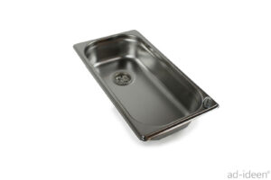 Edelstahl-Waschbecken für mobile Wasserversorgung, ideal für Camping und Transporter-Ausbau. Perfekt für Frisch- und Grauwasseranwendungen, robust und langlebig für verschiedene Einsatzmöglichkeiten.