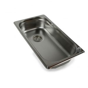 Edelstahl-Waschbecken für mobile Wasserversorgung, ideal für Camping und Transporter-Ausbau. Perfekt für Frisch- und Grauwasseranwendungen, robust und langlebig für verschiedene Einsatzmöglichkeiten.