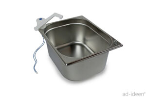 Edelstahl-Waschbecken mit Wasserhahn für mobile Wasserversorgung, ideal für Camping, Transporter und Marktstände. Perfekt für Frisch- und Grauwasseranwendungen, robust und langlebig.