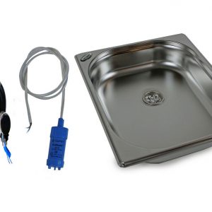 Edelstahl-Waschbecken mit Pumpensystem und flexibler Armatur für mobile Wasserversorgung im Campingbereich. Ideal für den Ausbau von Bullis oder Transportern, inklusive Zubehör für Frisch- und Grauwasser. Perfekt für Marktstände und andere Anwendungen, die fließendes Wasser benötigen.
