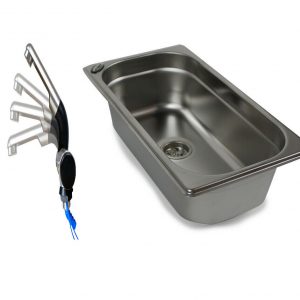 Mobile Wasserversorgung für Camping und Marktstände: edelstahl Waschbecken, flexible Wasserhähne und leistungsstarke Pumpen für Frisch- und Grauwasser. Ideal für den Ausbau von Bullis und Transportern sowie für verschiedene Anwendungen im Freien.