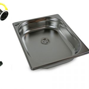 Edelstahl Waschbecken mit Abfluss für mobile Wasserversorgung, ideal für Camping, Bulli-Ausbau und Marktstände. Inklusive flexibler Schlauchverbindung für einfache Installation und Nutzung. Perfekt für Frisch- und Abwasserlösungen im Outdoor-Bereich.