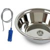 Edelstahl Waschbecken mit passender Pumpe und Anschlusskabel, ideal für mobile Wasserversorgung im Campingbereich oder Marktstände. Perfekt für den Umbau von Bullis und Transportern, um frisches Wasser und Abwasser effizient zu nutzen.