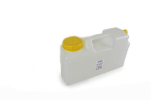 Transparenter Wasserkanister mit gelbem Schraubverschluss, ideal für mobile Wasserversorgung beim Camping oder im Transporter. Perfekt für Frischwasser und Grauwasser, geeignet für verschiedene Anwendungen wie Marktstände oder Outdoor-Aktivitäten.