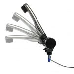 Flexibler Wasserhahn mit mehreren Schwenkarmen für mobile Wasserversorgung, ideal für Camping und Transporterumbauten. Perfekt geeignet für Frisch- und Abwasseranwendungen.