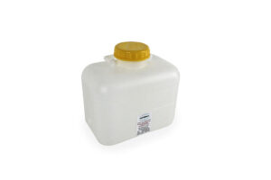 Transparenter Wasserkanister mit gelbem Deckel, ideal für mobile Wasserversorgung beim Camping oder im Transporter. Perfekt für Frischwasser und Abwasserlösungen, bietet vielseitige Einsatzmöglichkeiten für verschiedene Outdoor-Aktivitäten.