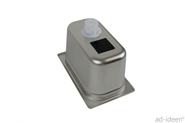 Mobiler Wasserkanister aus Edelstahl mit Anschluss für Pumpen, ideal für Camping und Transporter-Ausbau, bietet praktische Lösungen für fließendes Wasser und Hygiene im Freien.