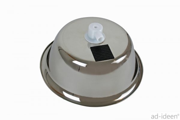 Edelstahl-Waschbecken mit Auslaufventil, ideal für mobile Wasserversorgung beim Camping oder im Marktstand. Perfekt für den Einbau in Bullis und Transportern, bietet eine praktische Lösung für Frisch- und Abwasserbedarf.