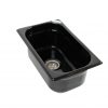 Schwarzes Waschbecken für mobile Wasserversorgung, ideal für den Einsatz in Campingfahrzeugen oder Marktständen. Perfekt geeignet für Frisch- und Grauwasserkanister, mit Platz für passende Pumpen und Heizsysteme.