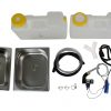 Camping-Wasserversorgung Set mit zwei Wasserkanistern, Edelstahlspüle, Pumpe, Schläuchen und Zubehör für mobile Anwendungen wie Bulli- und Transporterausbau. Ideal für Frisch- und Abwasserlösungen beim Camping oder Marktständen.