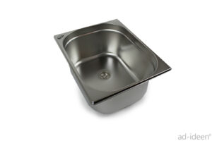 Edelstahl-Waschbecken für mobile Wasserversorgung, ideal für Campingbedarf und den Ausbau von Bullis oder Transportern. Perfekt für die Installation in Marktständen oder anderen mobilen Anwendungen, um frisches Wasser bereitzustellen.
