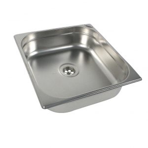 Edelstahl-Waschbecken für mobile Wasserversorgung, ideal für Camping, Bulli-Ausbau und Marktstände. Robust und langlebig, geeignet für Frisch- und Grauwasseranwendungen.
