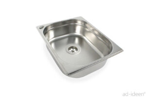 Edelstahl Waschbecken für mobile Wasserversorgung, ideal für Campingbedarf und den Ausbau von Bullis oder Transportern, bietet eine praktische Lösung für frisches Wasser und Abwasserentsorgung unterwegs.