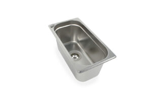 Edelstahl-Waschbecken für mobile Wasserversorgung, ideal für Camping, Bulli- und Transporter-Ausbau. Perfekt für die Installation in Marktständen oder anderen mobilen Anwendungen, bietet es eine praktische Lösung für fließendes Wasser unterwegs.