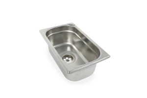 Edelstahl-Waschbecken für mobile Wasserversorgung, ideal für Camping und Transporter-Ausbau. Robuste Bauweise, geeignet für Frisch- und Grauwasseranwendungen. Perfekt für Marktstände und andere mobile Nutzungsszenarien.