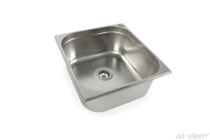 Edelstahl-Waschbecken für mobile Wasserversorgung, ideal für Camping und Transporter-Ausbau, geeignet für Frisch- und Grauwasser-Anwendungen, robust und langlebig.